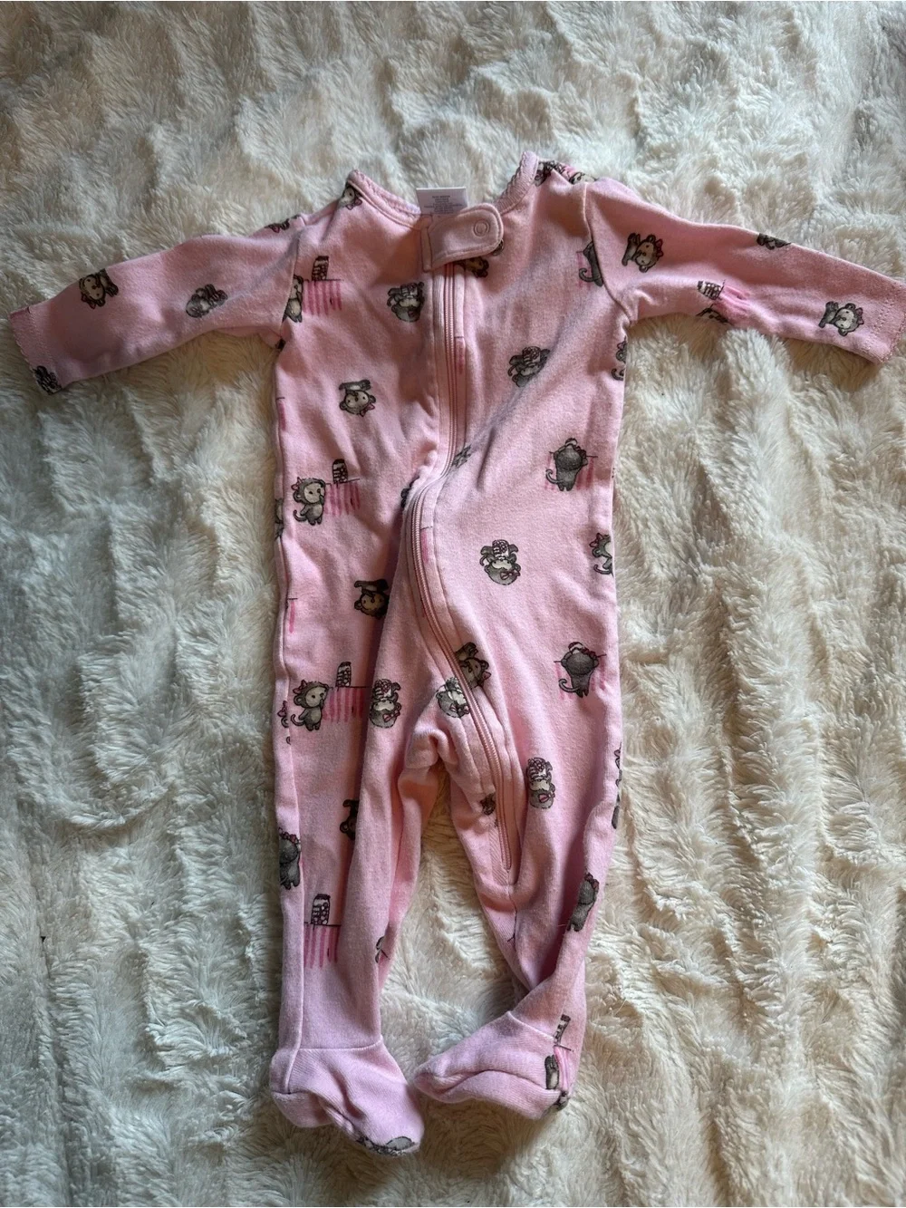 Gymboree Pink Fleece Footed One-Piece with Animal Print